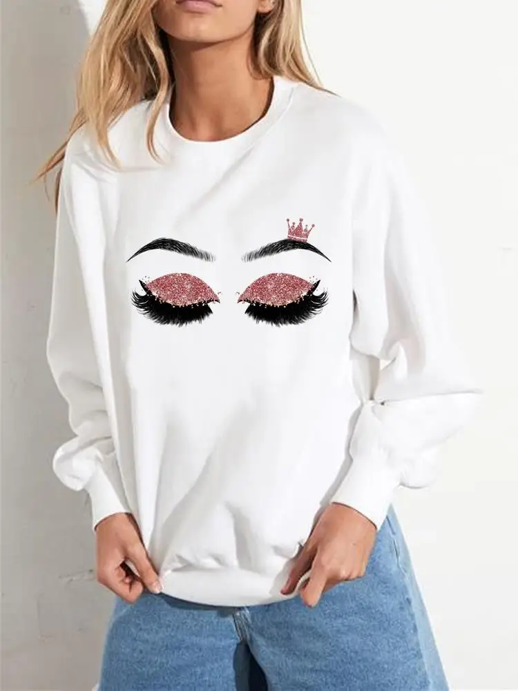 

Make Up Trend Style Cute Eye Lashes Fashion Clothes Casual Graphic Sweatshirts Autumn Spring Print Women Wear Clothing Pullovers