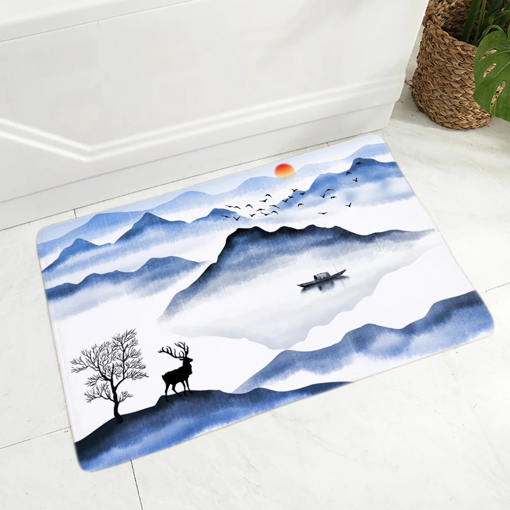 

Slip Mat Bathroom Entrance Carpet Flannel Anti Hallway Indoor Modern Rug Decoration Chinese Ink Bath Mats Parlor Mat Lounge Rug