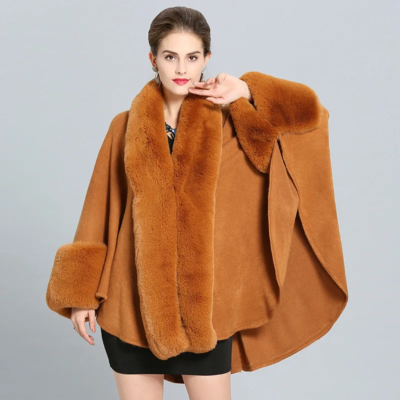 Wear loose imitation fox fur collar fur cape coat