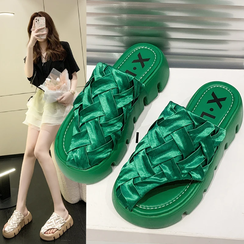 

Шлепанцы Baotou женские на полу, летняя верхняя одежда, полу-поддержка, толстая подошва, плетеные, для ленивых, 2022