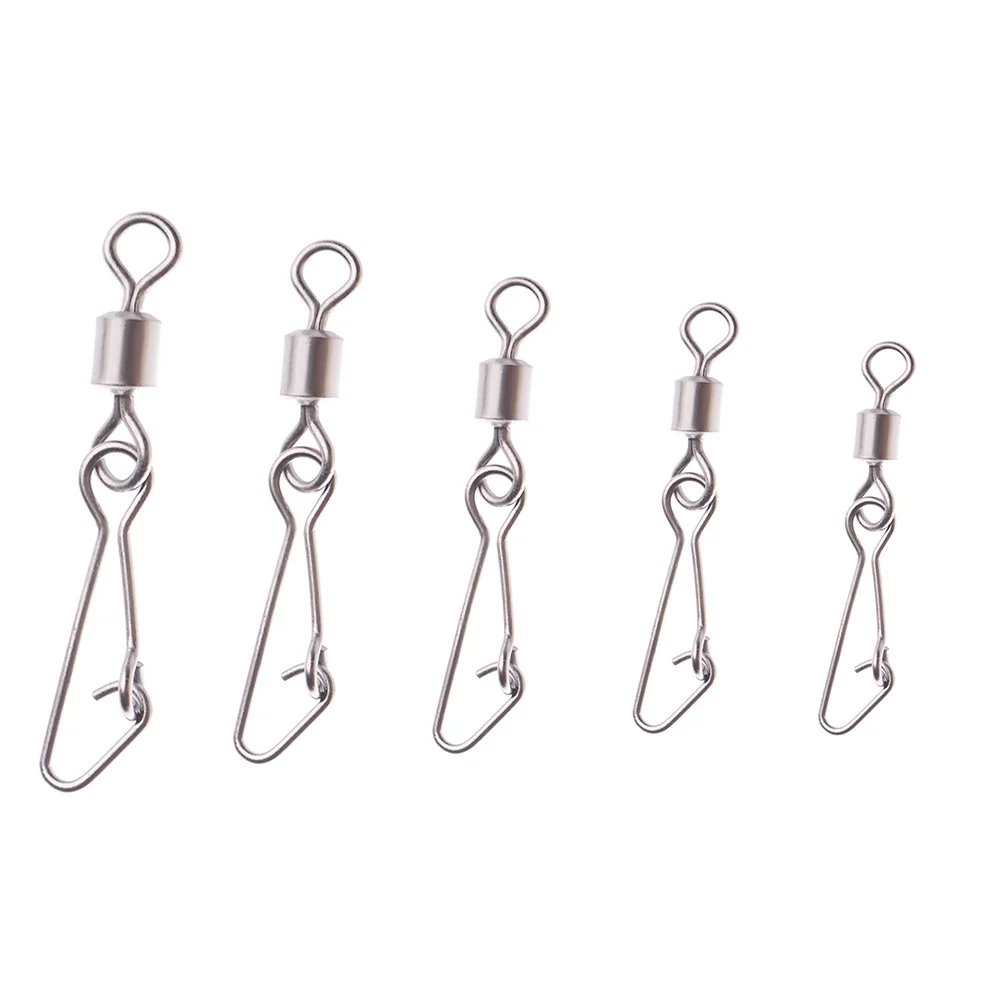 

50pcs/lot Stainless Steel Fishing Bearing MS+QL Swivels Interlock Rolling Swivel with Hooked Snap Fishing Hook Connector Tackle
