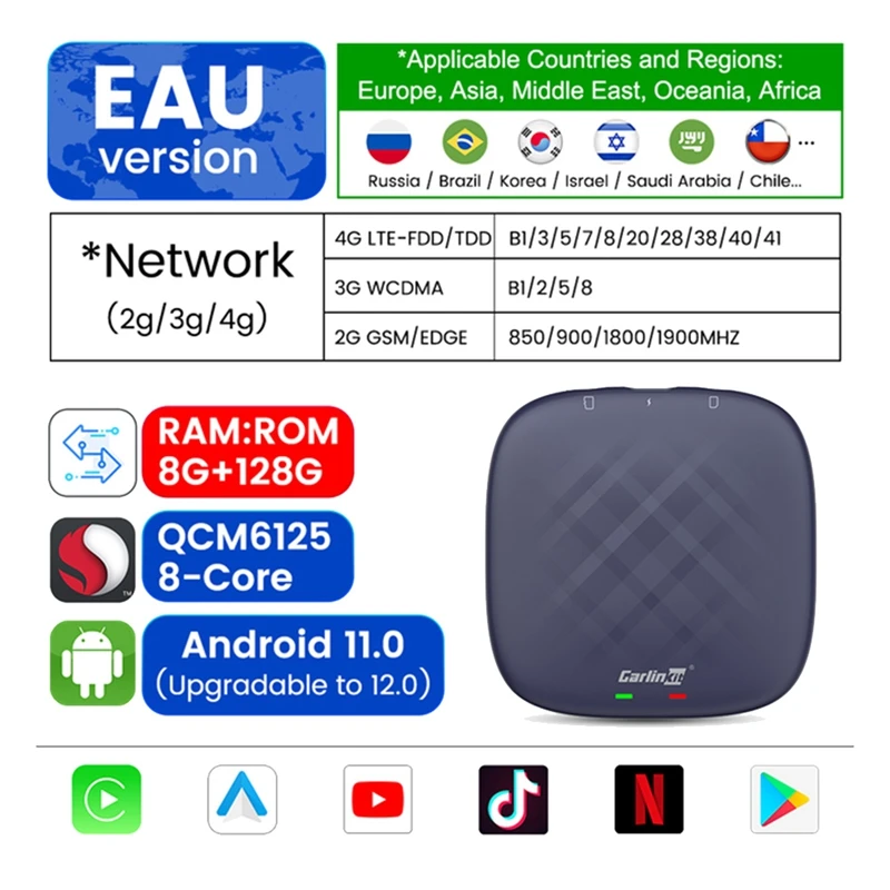 

Carlinkit Carplay Mini Ai Box Wireless Carplay Android 11 8+128G Auto Multimedia Player 4GLTE WIFI Audio GPS Netflix Youtube