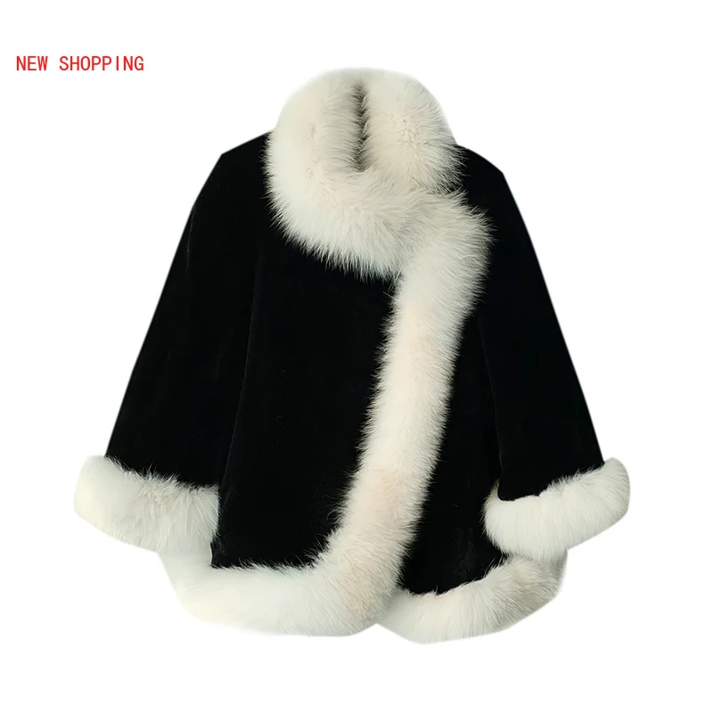 Fur Shawl Luxurious Imitation Mink Fur Cape Coat Women Winter Jacket Warm Fur Coats New Velvet Thicken Cloak Black Overcoat 2021