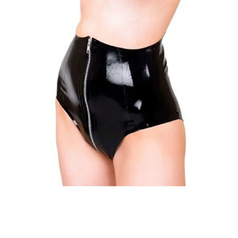 Купи High Waist Latex Tight Shorts Boxer Rubber Black Underwear with Front Zip Size XXS-XXL за 1,255 рублей в магазине AliExpress