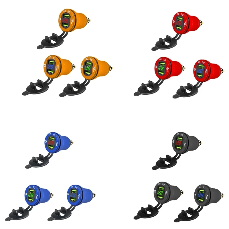 

Universal USB Dual Ports DIN Charger Socket Power Outlet Compatible with Tiger Ducati Motorcycle Charger LED Display