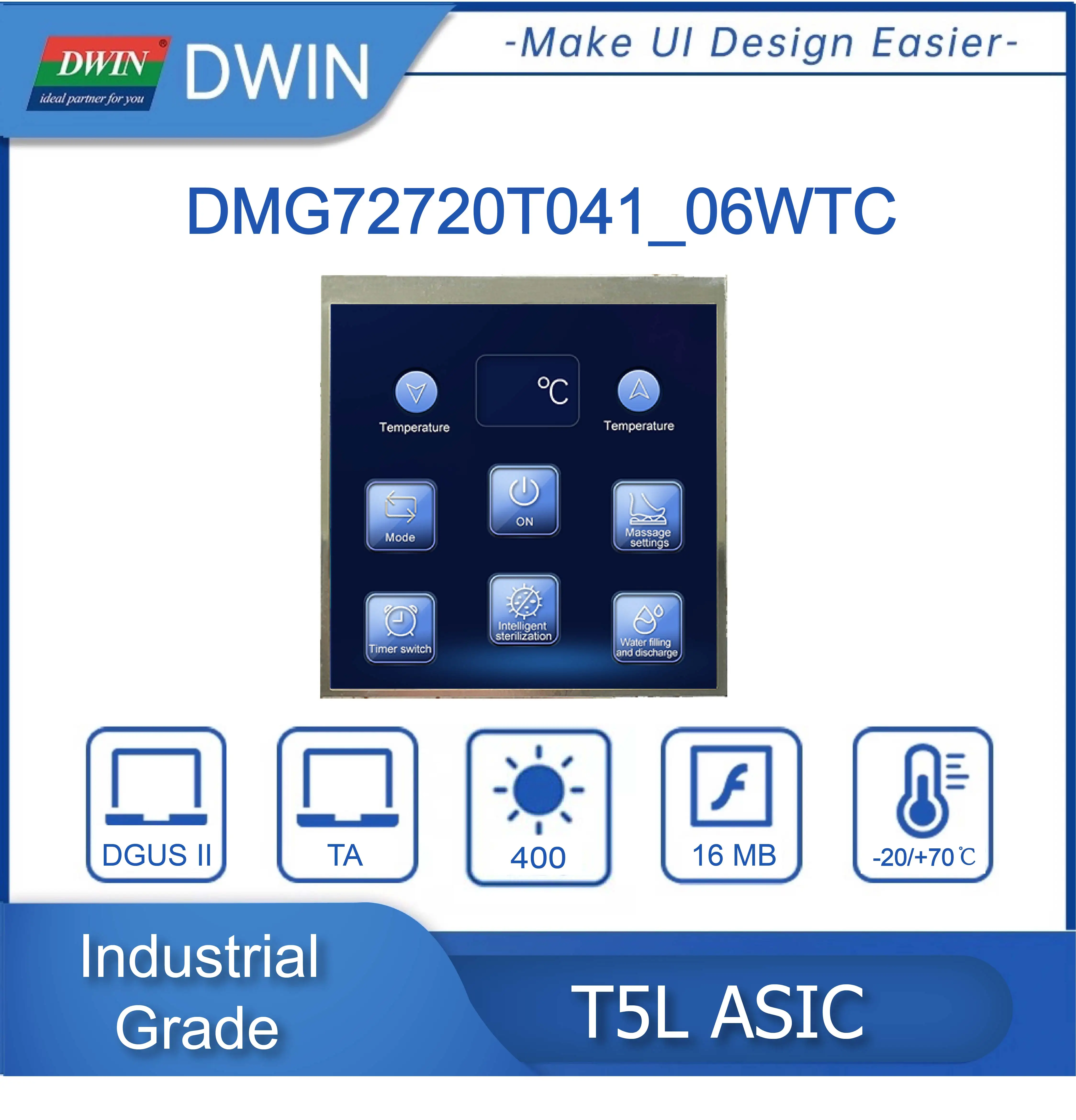 

DWIN 4.1 Inch IPS-TFT-LCD Module Industrial Grade 720x720 Square Incell Capacitive Touch Panel UART HMI LCM Display TTL/CMOS