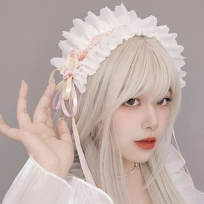 

Французские заколки для волос с длинной лентой и рюшами, кружевные головные уборы с камелией, реквизит для фотосессии