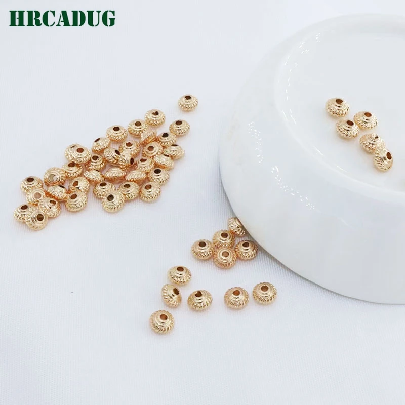 5mm*3.2mm Wheel Bead DIY Accessories 18K Gold Plated Round Texture Spacer Beads For Bracelet Jewelry Materials Beads Separators