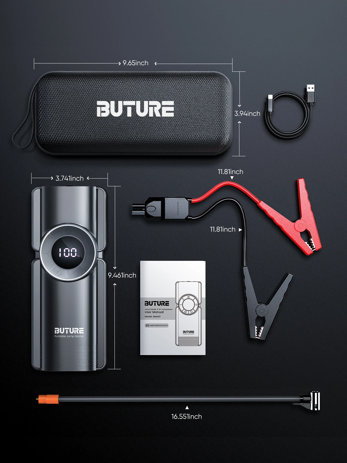 Buture 4 w 1 urządzenie do awaryjnego uruchamiania 150PSI pompy sprężarki powietrza 20000mAh Power Bank 2500A urządzenie zapłonowe 15V cyfrowa pompka do opon 6 Buture 4 w 1 urządzenie do awaryjnego uruchamiania 150PSI pompy sprężarki powietrza 20000mAh Power Bank 2500A urządzenie zapłonowe 15V cyfrowa pompka do opon 6