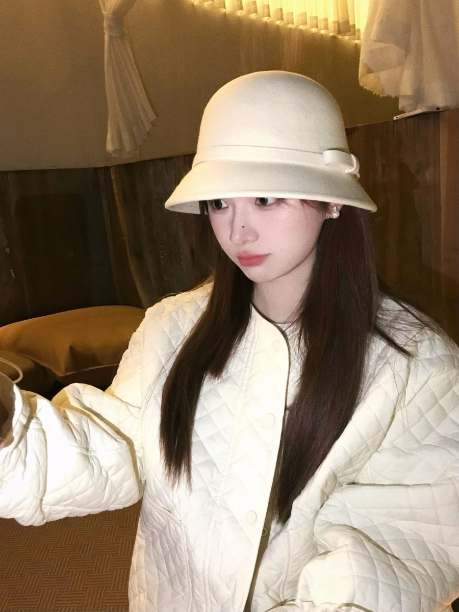 Изящная рыбацкая шляпа Chen Haha осенне-зимняя шерстяная теплая французская с