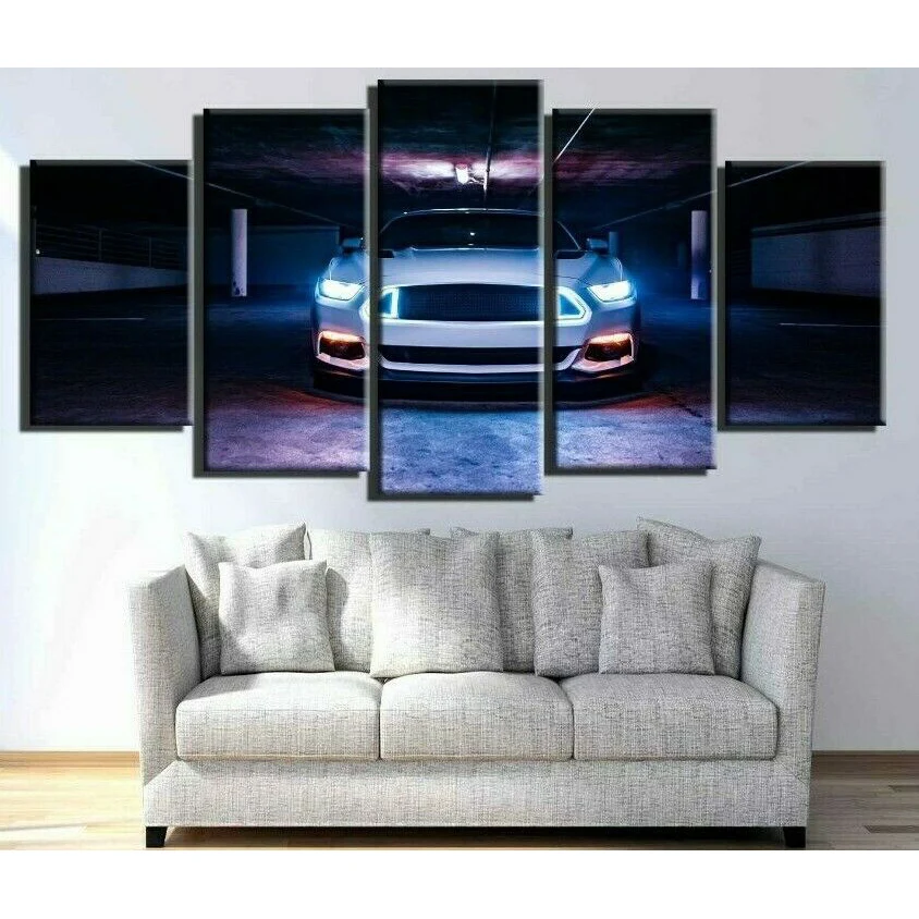 

No Framed Canvas 5 Panel Ford Mustang Car Modern Modular HD Decorative Wall Art Posters Pictures Bedroom Home Decor Paintings