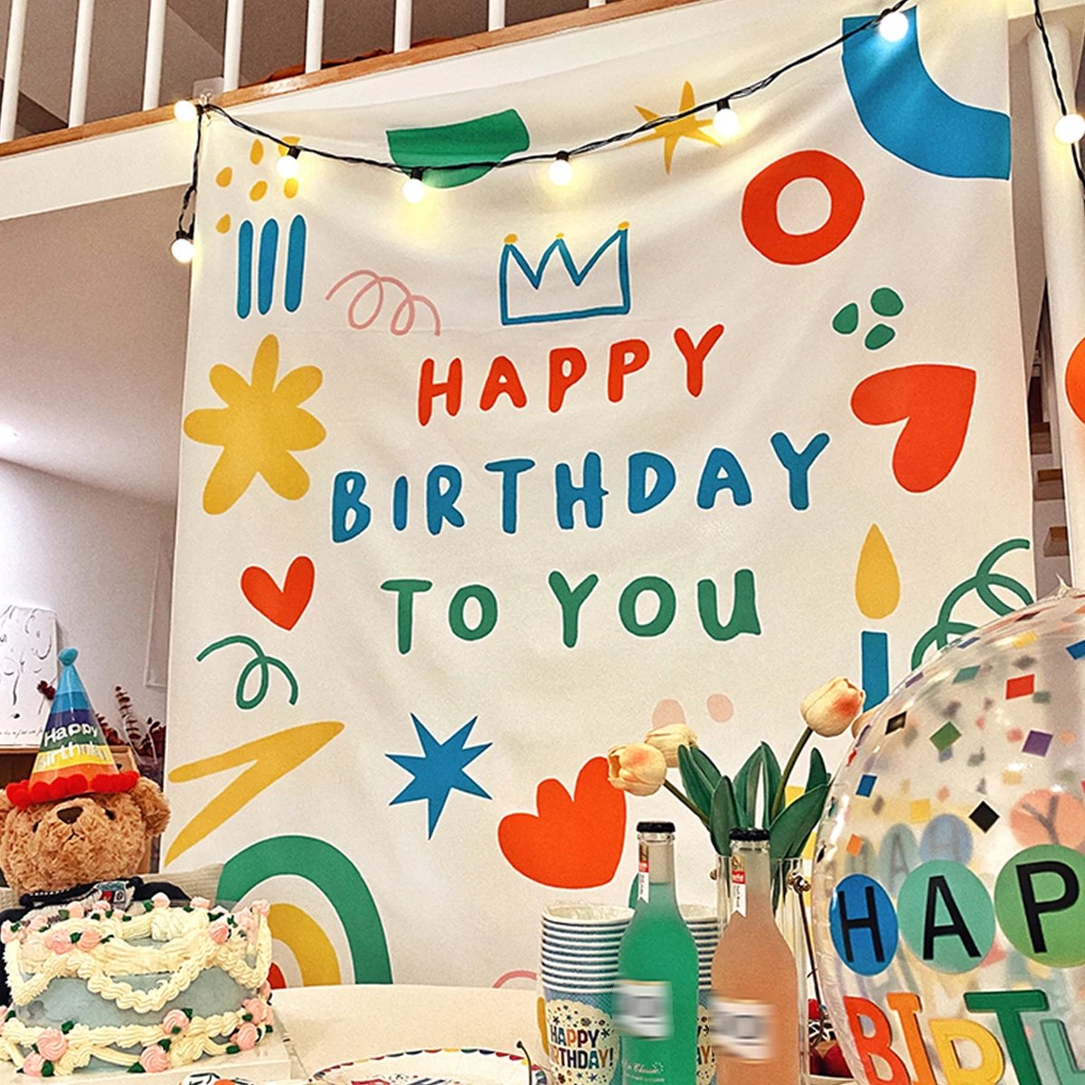 

Birthday Hanging Cloth Party Background Banner Balloon Party Decoration Set Baby Shower Birthday Decorations Tapestry Banner