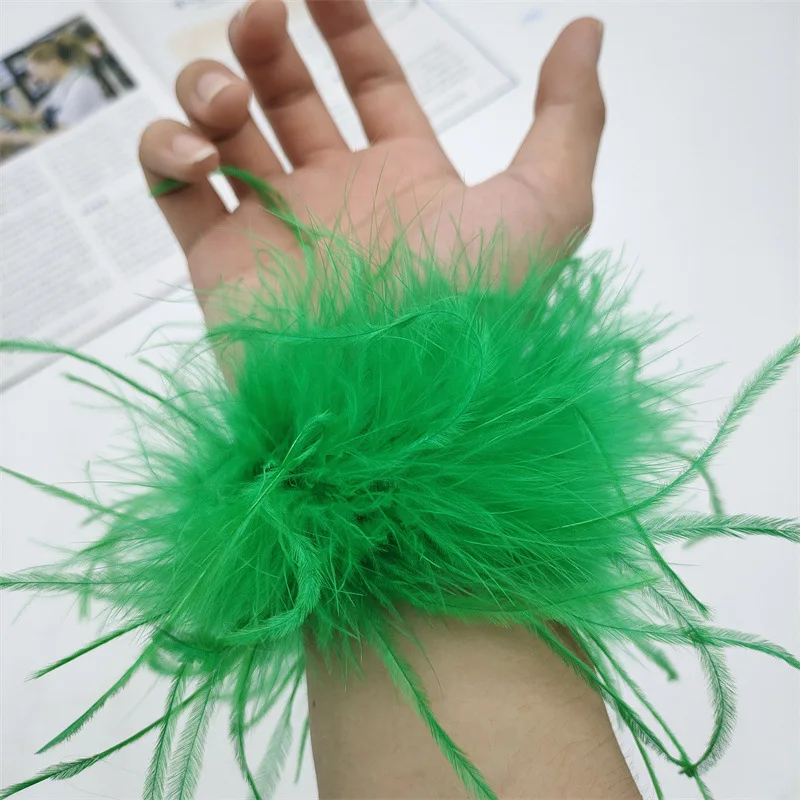 Женский браслет на ногу из страусиного пера, браслет на запястье из нержавеющей стали с меховыми перьями и манжетами, аксессуары для волос