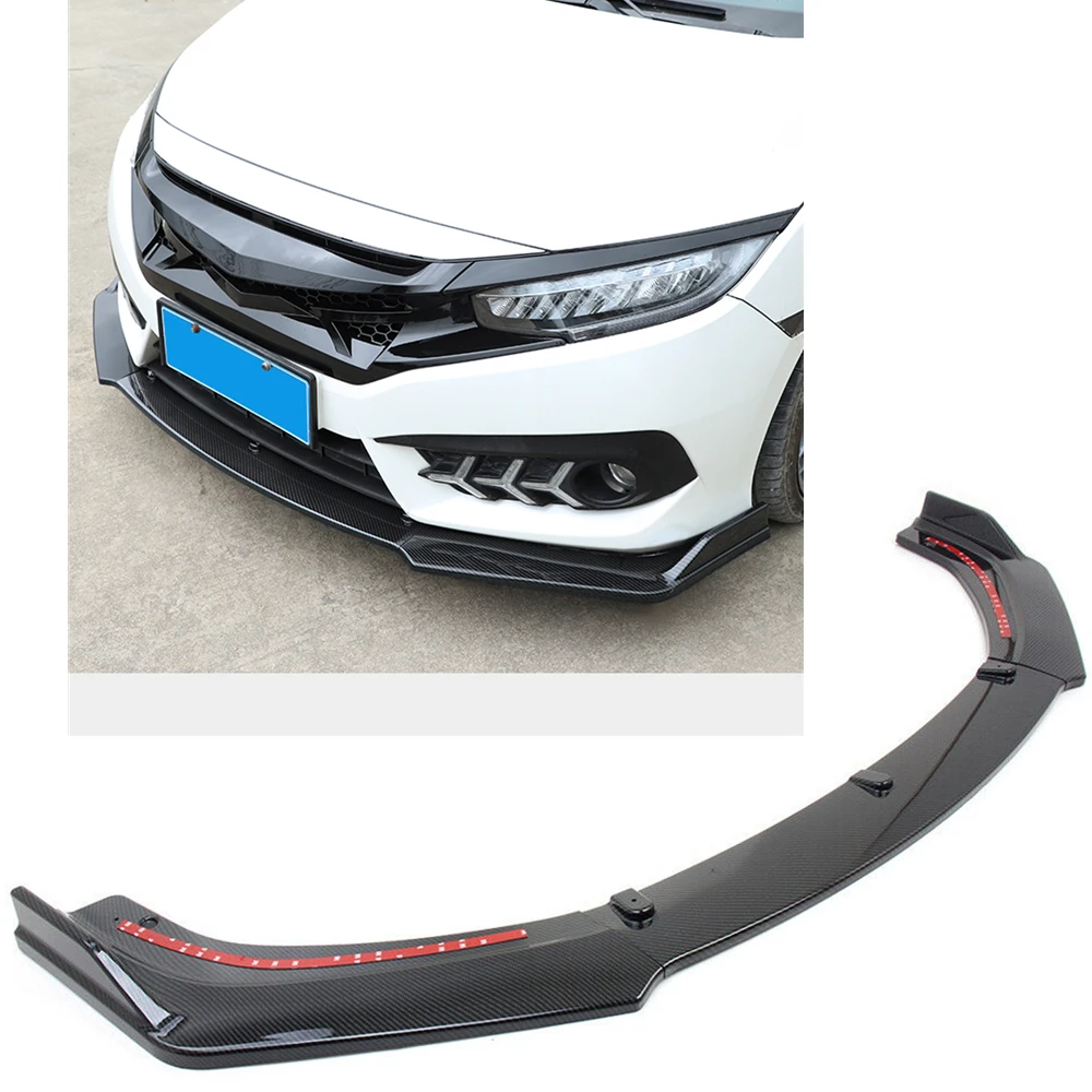 

Front Bumper Spoiler Lip For Honda Civic X FC FK 10th Gen 2016-2018 4 Door Sedan Carbon Fiber Look Lower Splitter Guard Plate