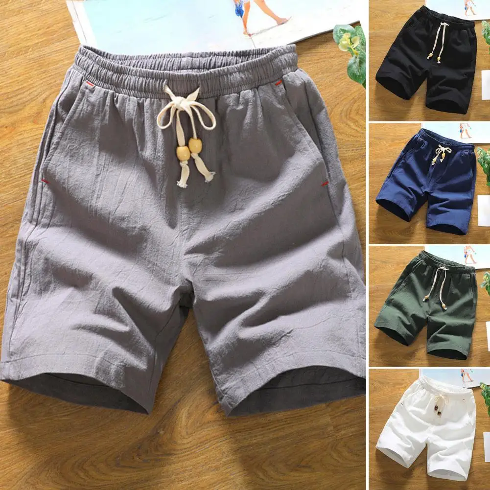 

Men Shorts Mid-Rise Bottoms Bow-knot Lace-up Knee Length Pants Short Pants Streetwear
