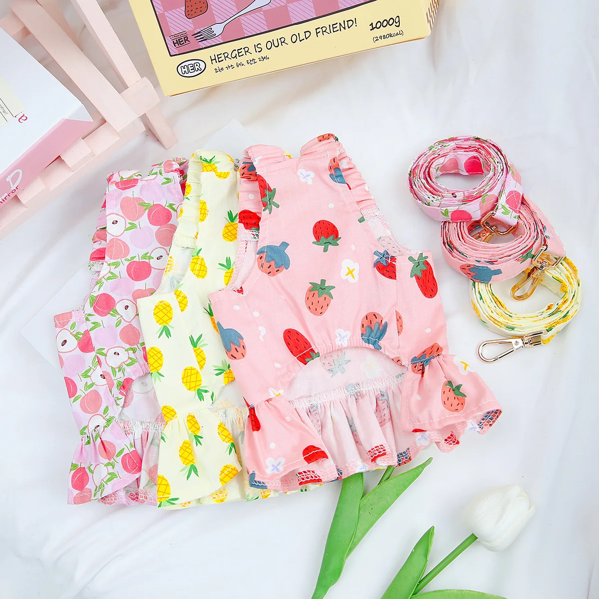 

Pink Strawberry Dog Clothes Summer Pet Clothes Puppy Fruit Clothes Soft Short Skirt Teddy Beautiful Dress XS-XL