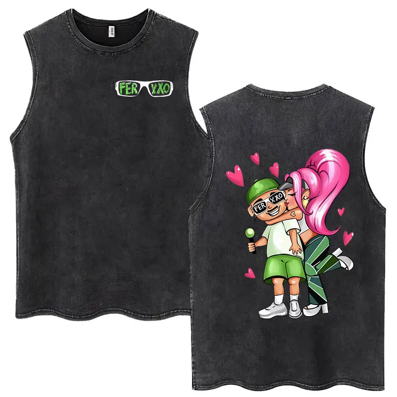 Винтажные моющиеся майки Singer Karol G и Feid Ferxxo футболки для мужчин женщин модная