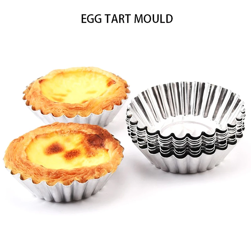 

10pcs Reusable Silver Stainless Steel Cupcake Egg Tart Mold Cookie Pudding Mould