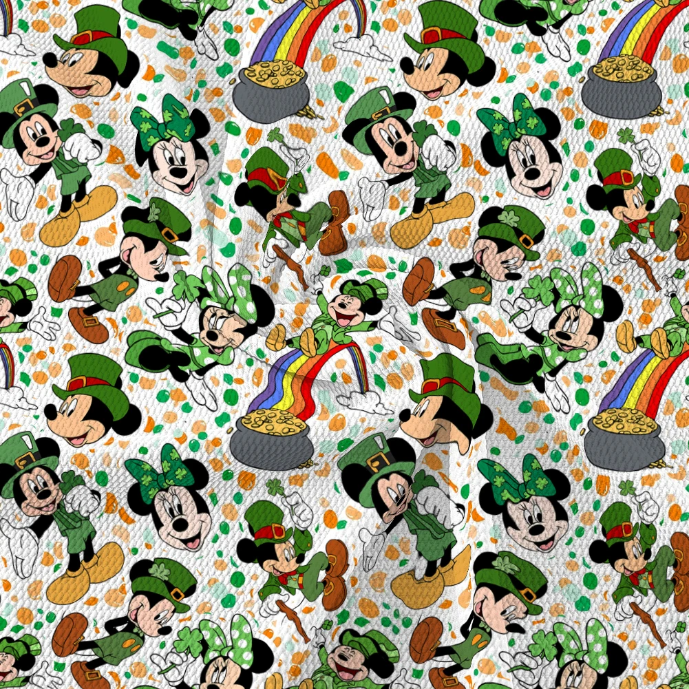

50*145 Disney Saint Patrick's Day Mickey Bubble Cotton Fabric Sew Patchwork Clothes Dress Material For Needlework Quilting
