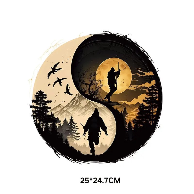 Шесть пейзажей концепции тайчи и восемь триграммов теплопередача на одежду