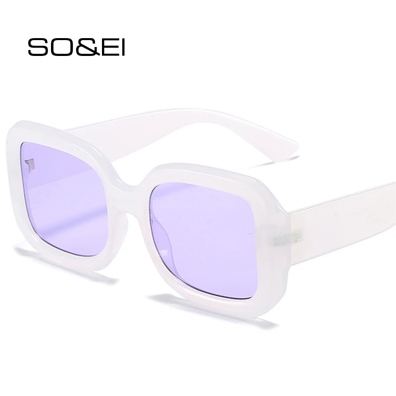 

SO&EI Ins Popular Fashion Square Sunglasses Women Retro Jelly Color Shades UV400 Men Green Purple Sun Glasses