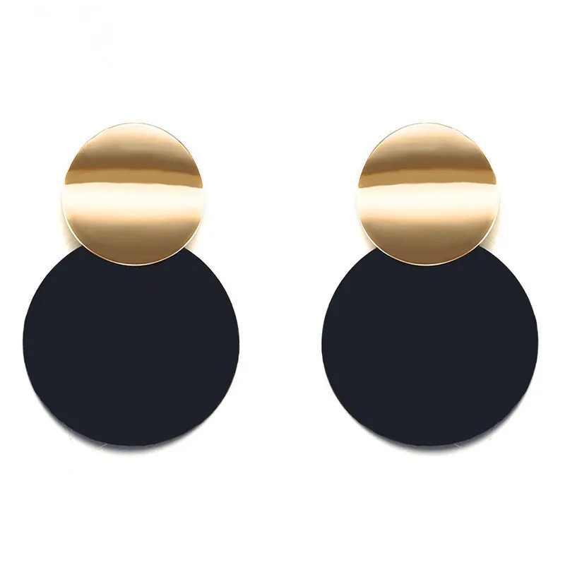 

2019 Fashion Non Pierced Clip On Earrings Gold Black Metal Round Disc Statement Ear Clips for Women Bijoux Brincos Party Gift