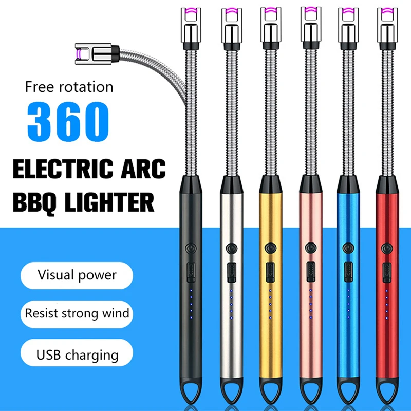 

360° Kitchen Electric USB Windproof Lighter Long Candle BBQ Gas Stove Ignition Gun Rechargeable Arc Flameless Plasma Lighter