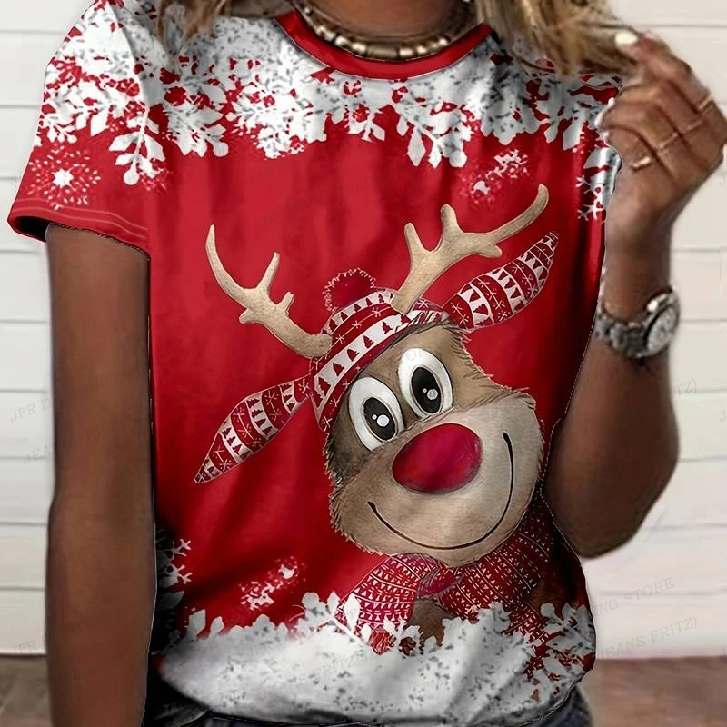 

Cartoon Elk 3d Print T-shirt Women Fashion T-shirts Christmas T Shirt Snowflake Tops Tees Elegant Oversized Tshirt Short Sleeve