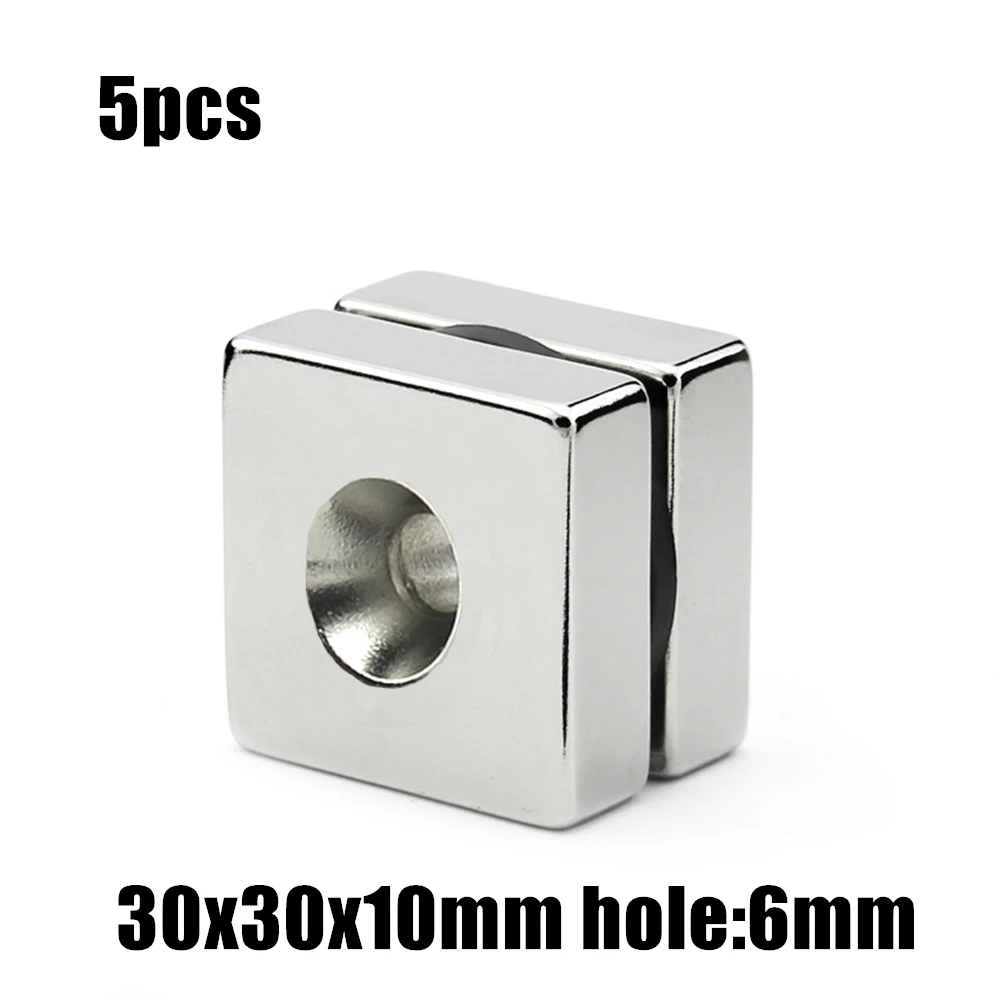 

5pcs 30x30x10mm hole:6mm Block NdFeB Neodymium Magnet N35 30x30x10-6 mm Super Powerful Permanent Magnetic