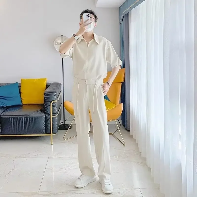 Мужские повседневные брюки в корейском стиле свободные прямого кроя широкие