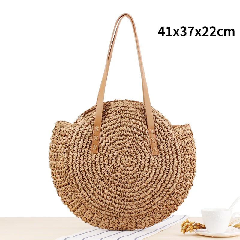 

Bag Hollowed Summer Simple Vacation Out Leisure Round One Shoulder Straw Bag Hand Woven Bag Beach Bag Fashion Women Bag Straw