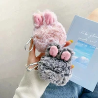 soft rabbit ear fur case for apple airpods 1 2 wireless charging fluffy box with carabiner plush cover for airpods pro case capa