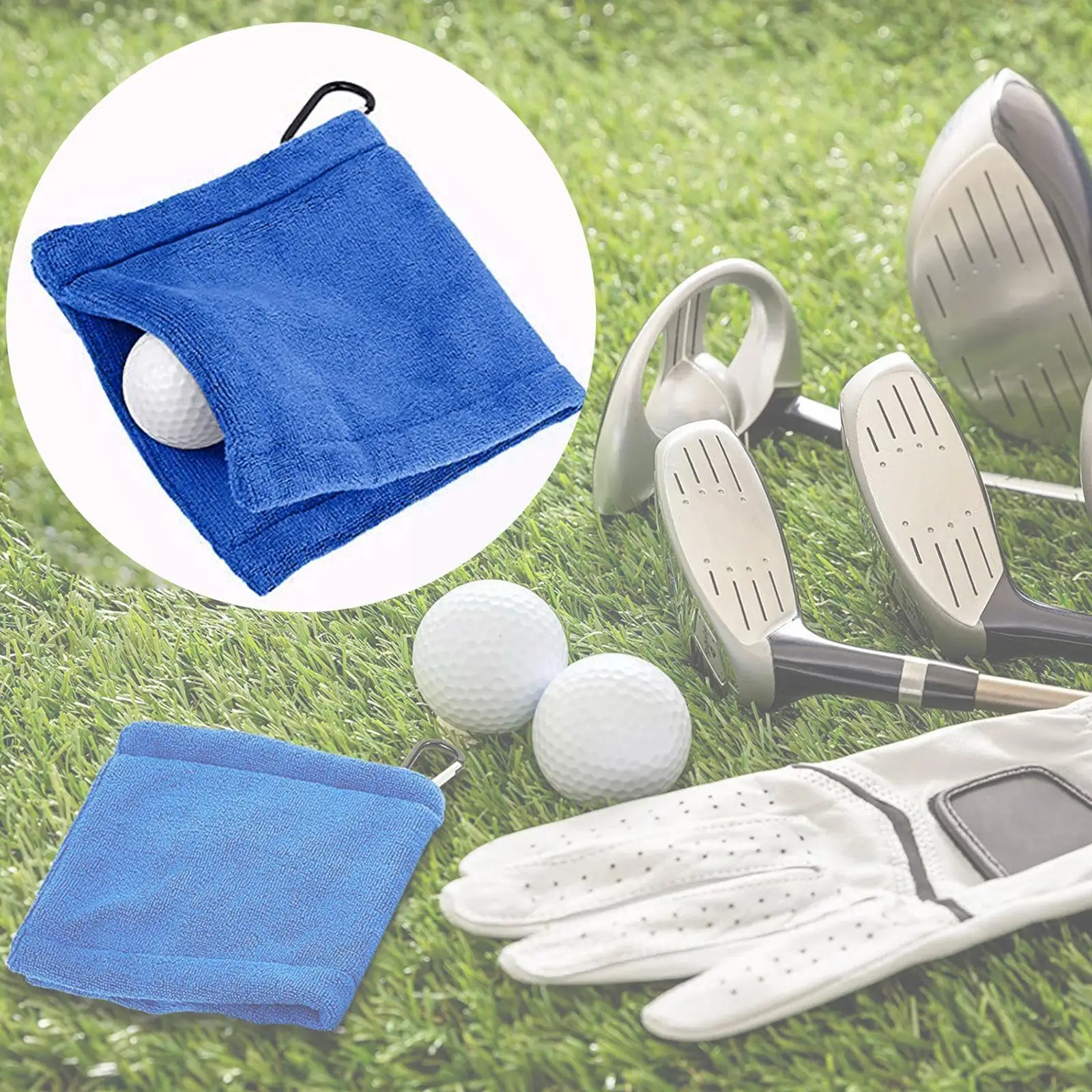 

Microfiber Golf Ball Cleaning Towel with Carabiner Professional Hanger Club Cleaner Head with Cloth Wiping Golf D8D3