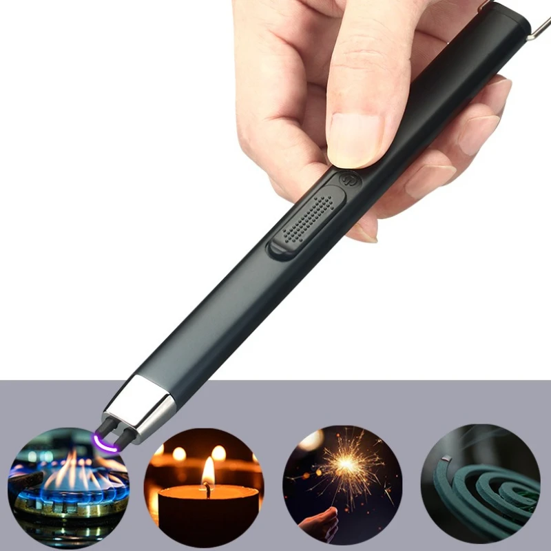 Фото Металлическая ветрозащитная USB-C зажигалка с дуговым импульсным зарядом, портативный прикуриватель для барбекю на открытом воздухе №5