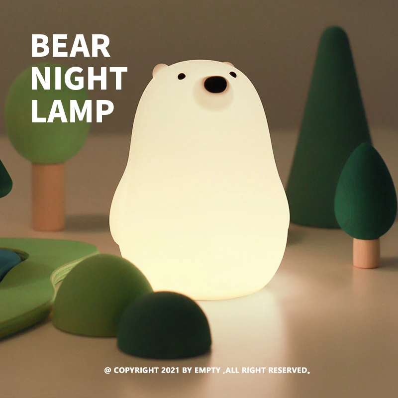 

Bear Night Lamp Little White Bear Silicone Sleeping Lamp round Cutie Cute Cure Warm Light decorations for home