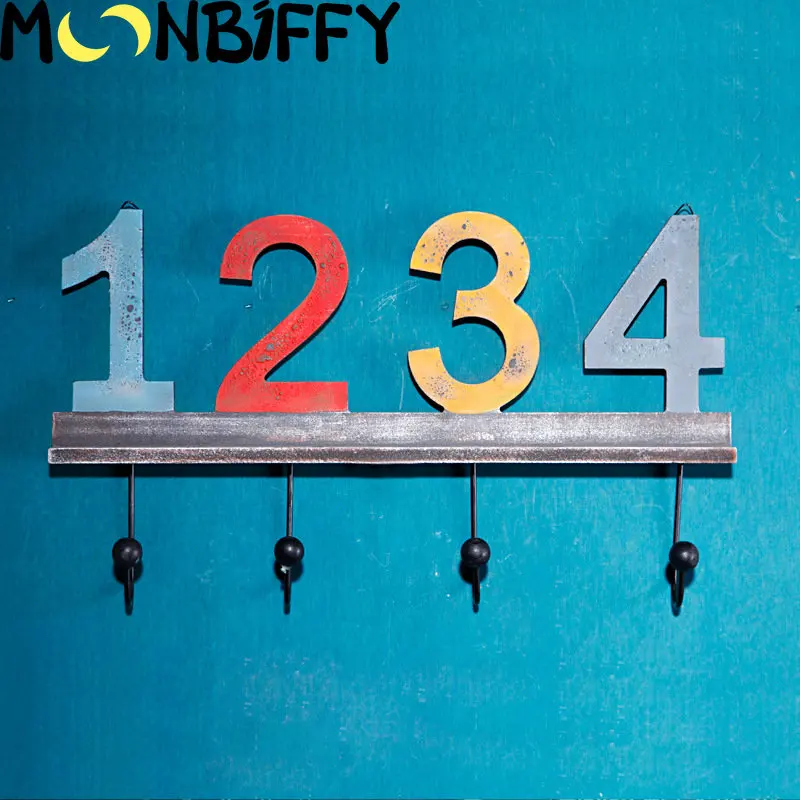 

American Country Wall Hanging 1234 Number Four Hook Retro Wooden Ornaments Clothing Store Fitting Room Wall Coat Hook