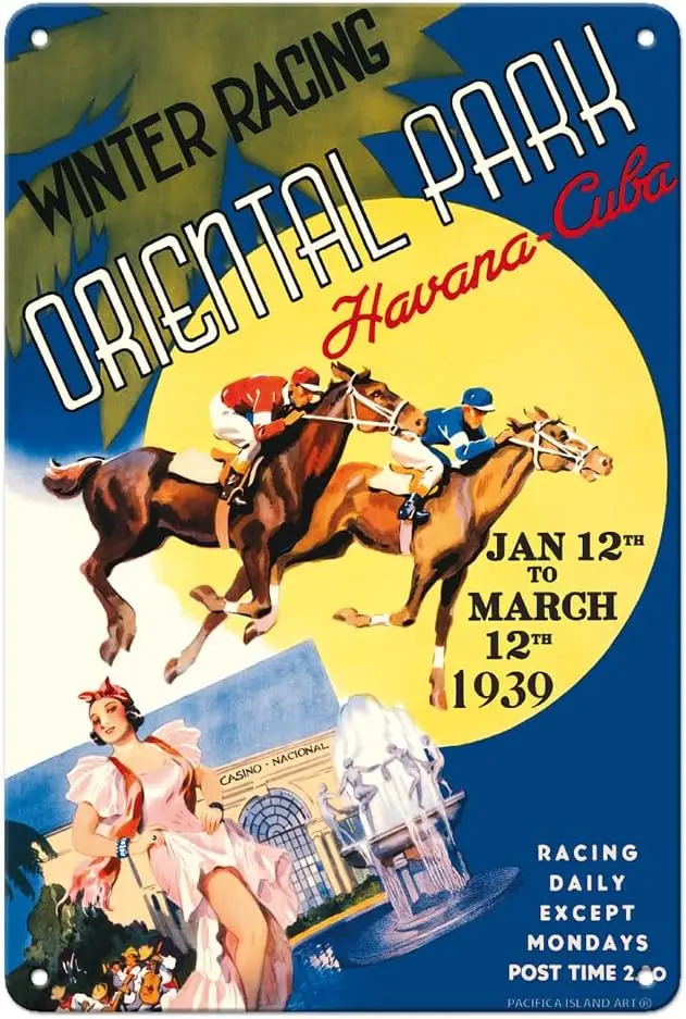 fc slnd rt Hvn Cub - Wnter Horse Rcng Orentl Prk Плакат Vntge Trvel c.1937-8 x 12 nch Metl Tn Sgn