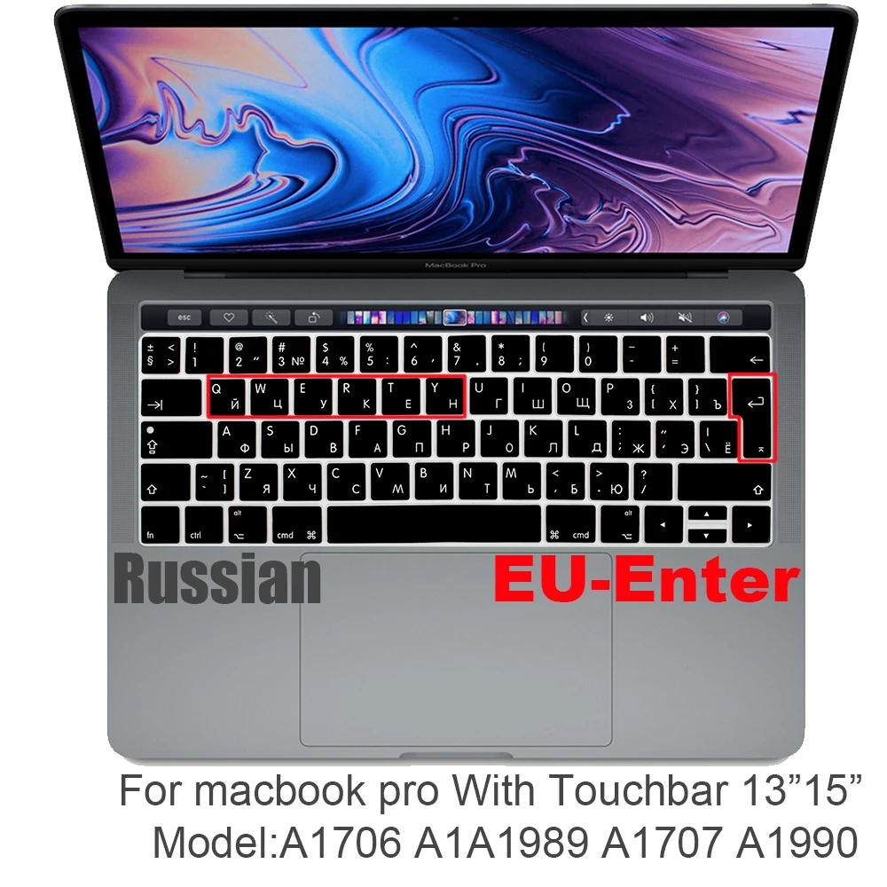 

Русская защита для клавиатуры европейского и американского стандарта для Macbook Pro 13Air 11 12 15, сенсорная панель модели A1706/A1466 A1707/A1990/A2289/A1534