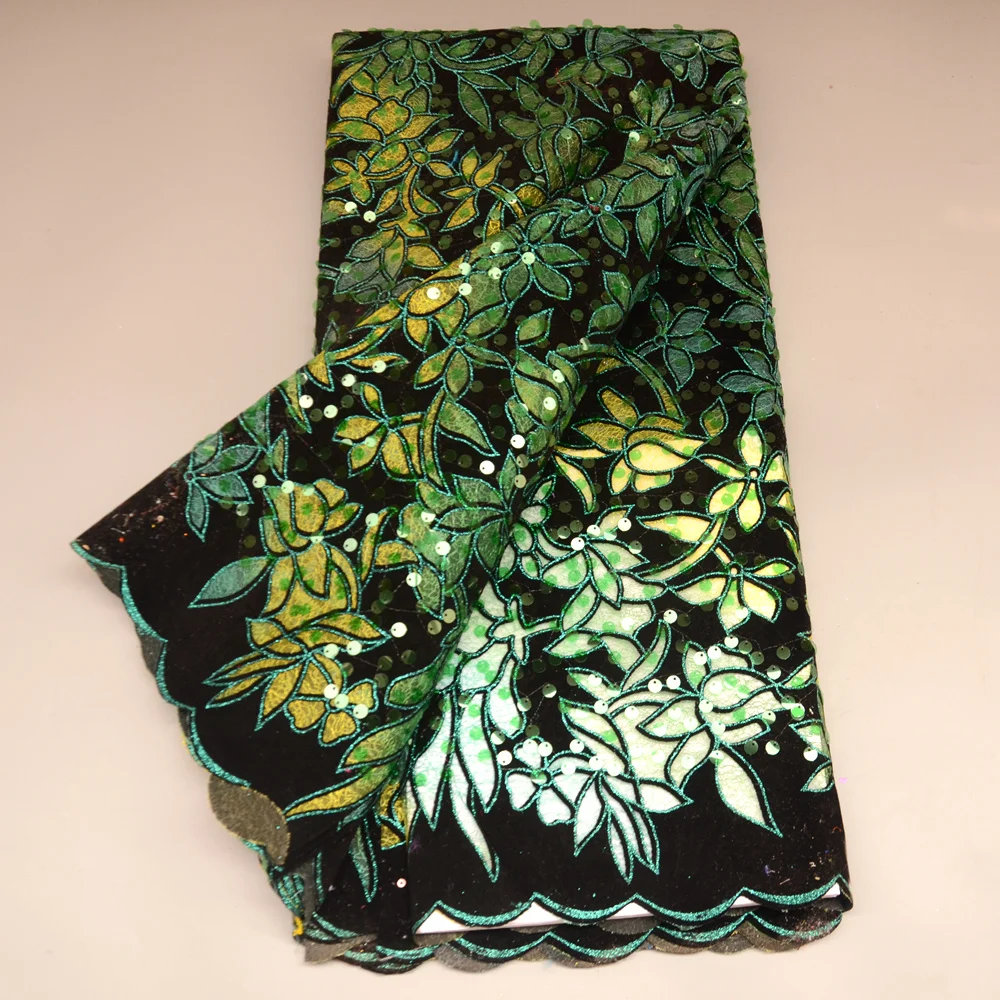 

Зеленая африканская бархатная кружевная ткань 2022, Высококачественный кружевной материал с блестками, кружевная ткань с французскими камнями для свадебного шитья