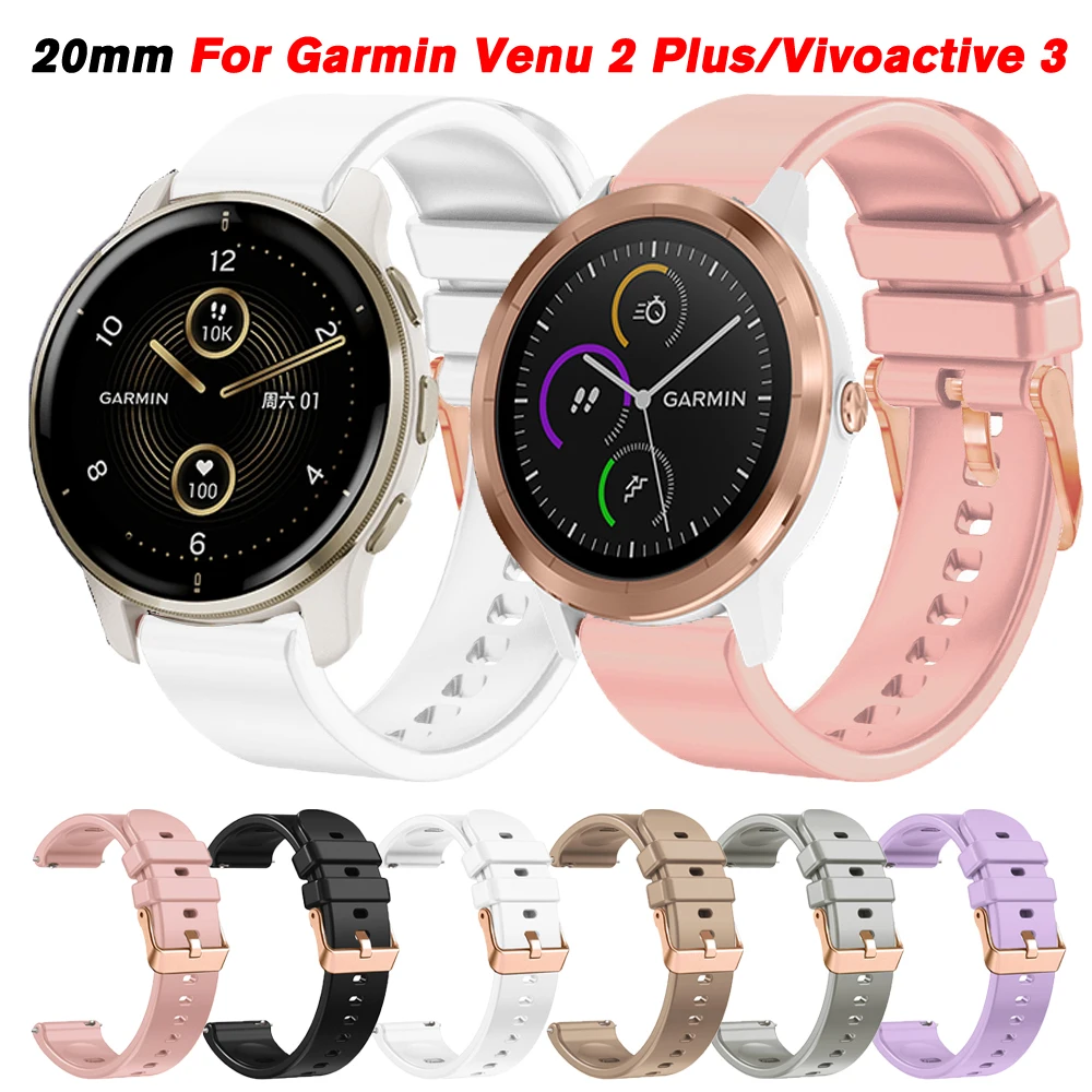 

20mm Silicone Watch Band For Garmin Vivoactive 3/Venu 2 Plus/SQ 2 Strap Vivomove HR/Forerunner 245 645 158 55/Garmin Move Trend