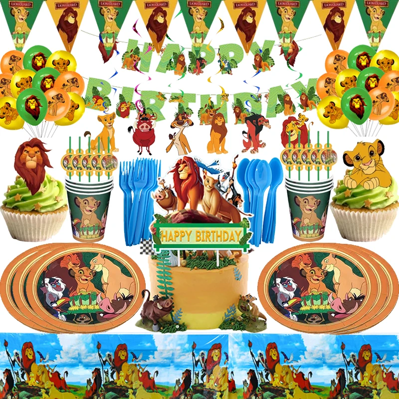 

New Lion King Simba Birthday Party Supplies Disposable Tableware Paper Cups Plates Cake Topper Baby Shower Kids Party Decoration