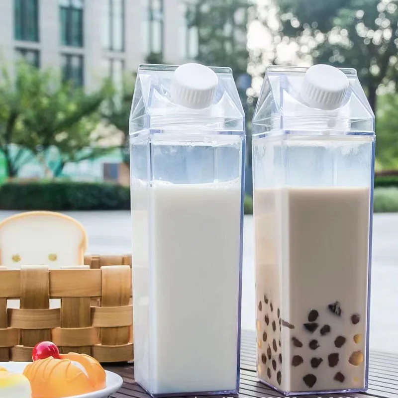 

500Ml/1000Ml Milk Carton Water Bottle Bpa Free Plastic Portable Clear Box for Juice Tea Milk Bottles Transparent Ins Water Cup