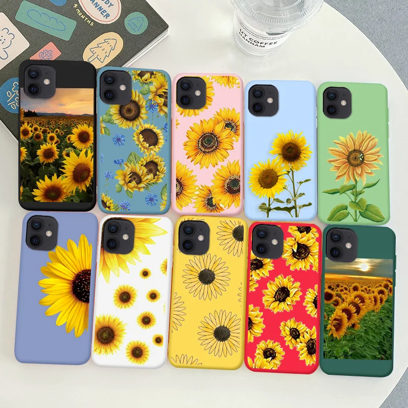 

For iPhone 12 mini Protective Shell Silicone Soft Shell Phone Case Candy Color Case Fashion Silicone Color Chrysanthemum
