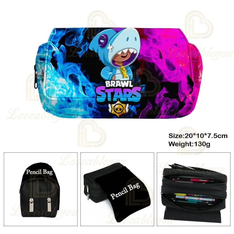 

Crow Browlerss Kids Stars Print Pencil Case Leon Game Canvas Stretch Double Layer Large Capacity Pencil Box School Stationery