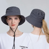 women men foldable sun hat summer outdoor mountaineering fish hat casual ponytail bucket hat with chain strap nr293