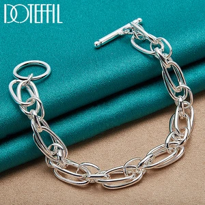 DOTEFFIL 925 Sterling Silver Smooth Circle Chain Bracelet For WomenS Fashion Charm Wedding Engagement Jewelry