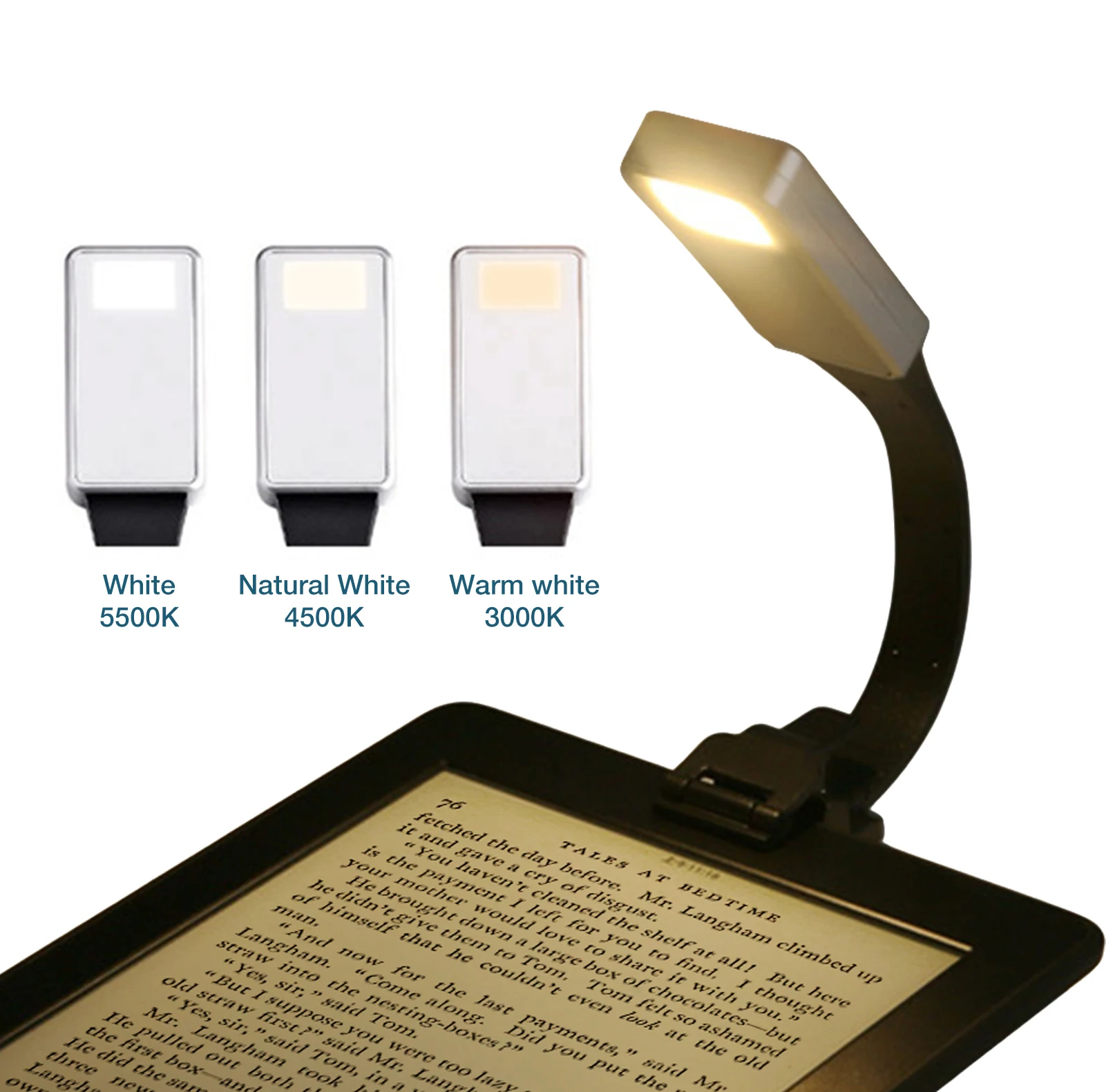

LED Reading Light USB Rechargeable Book Light With Clip Flexible Bendable Brightness Adjustable Book Flashlight For Ebook Reader