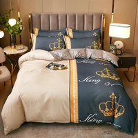 220x230cm luxury crown cotton print 4 pcs comforter bedding sets thick brushed duvet cover bed sheet queen king size
