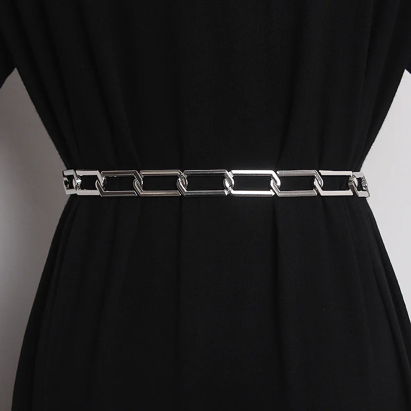 chain Silver thin waist female decorative dress with Korean thin waist with hollow out fashion INS wind metal chain