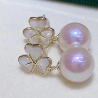 meibapj new fashion round freshwater pearl clover drop earrings real 925 sterling silver fine charm wedding jewelry for women